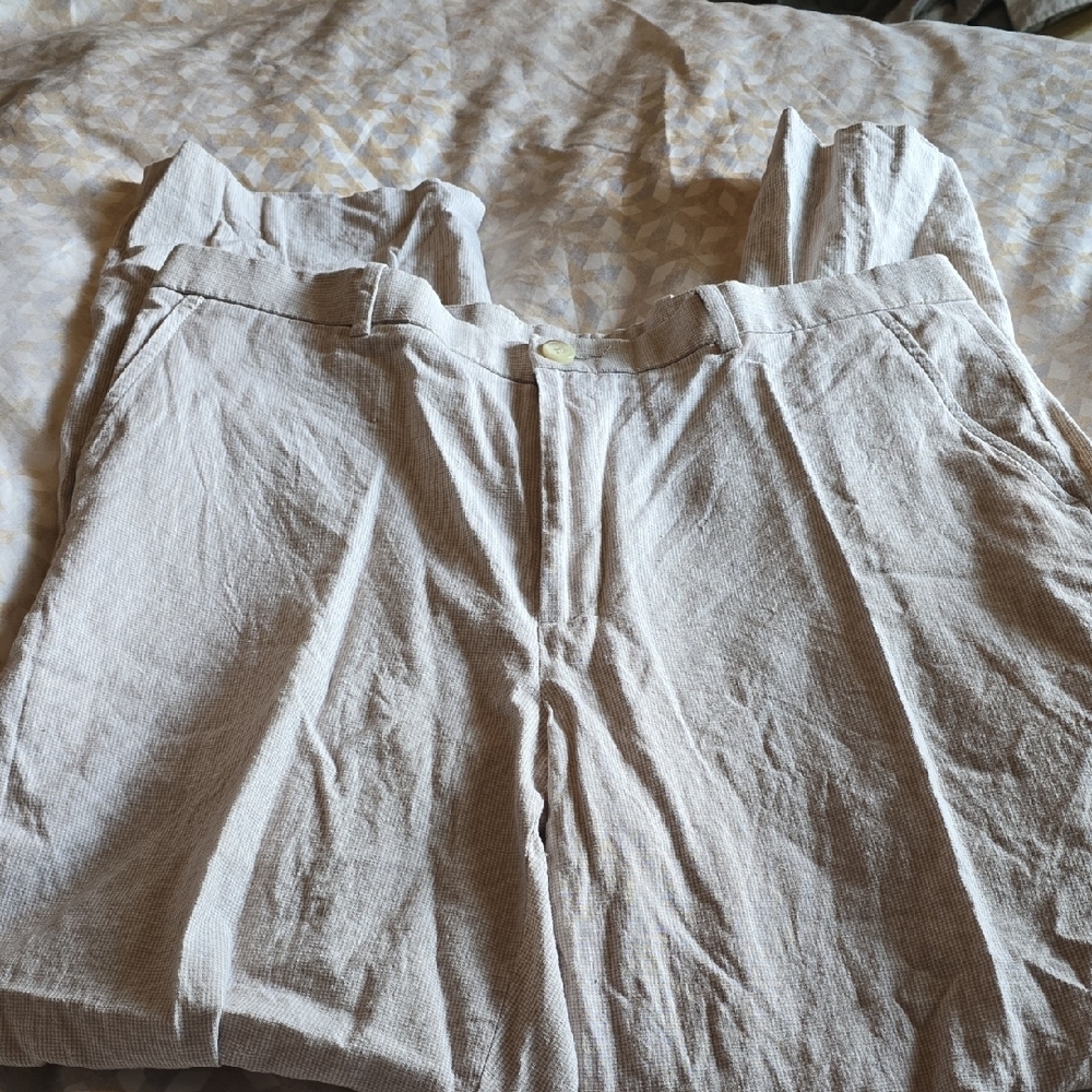 Perry Ellis Gray Linen Dress Pants Lightweight Classic